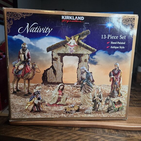 Creche De Noel 13 Piece Nativity Set Kirkland Hand Painted Christmas 915694 S1 - Picture 1 of 16